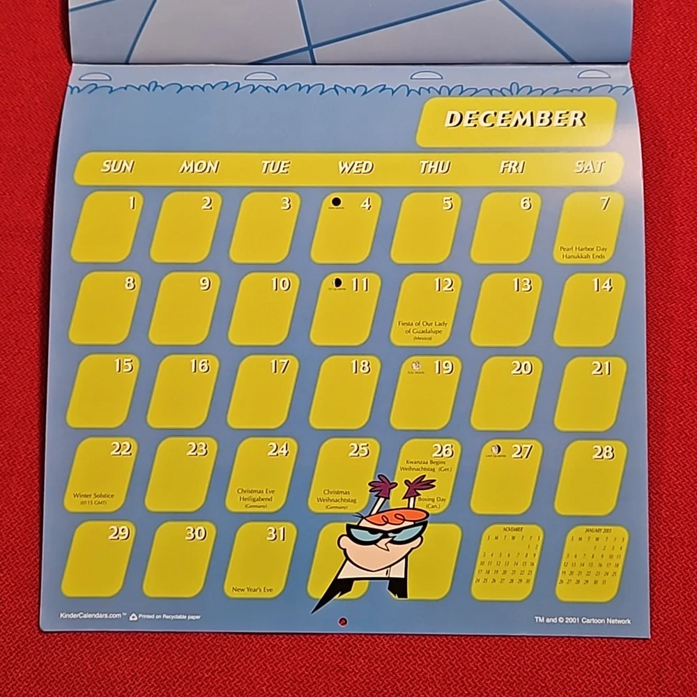 Cartoon Network Dexter's Laboratory Warner Bros. 2002 hanging calendar UNUSED